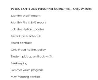 Public Safety and Personnel Agenda