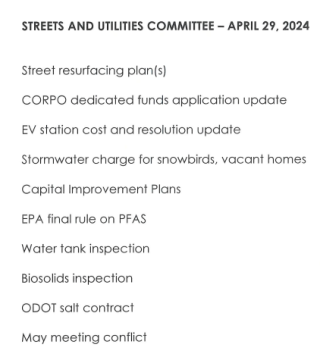 Streets and Utilities Agenda
